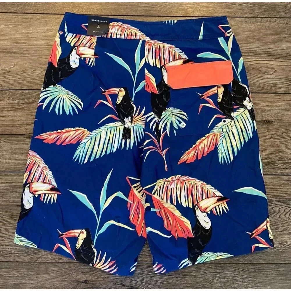 NWT American Eagle Board Shorts Blue Toucan Bird Small S New